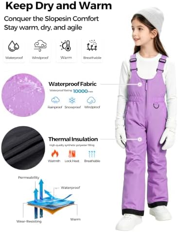 wantdo Girls Ski Pants Winter Snow Bibs Kids Insulated Snowboarding Overall