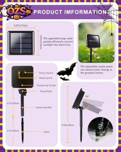 OZS Solar Halloween Lights Outdoor, Purple and Green 2 Pack 240LED