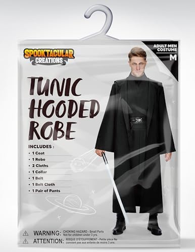 Spooktacular Creations Halloween Mens Tunic Hooded Cloak, Knight Costume Men, Tunic Hooded Robe with Pants for Halloween