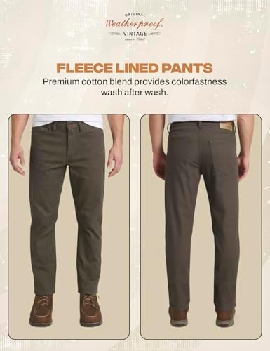 Weatherproof Vintage Fleece Lined Pants Men's - Regular Fit | Soft & Warm, Cold Weather Insulated Canvas Winter Pants for Men