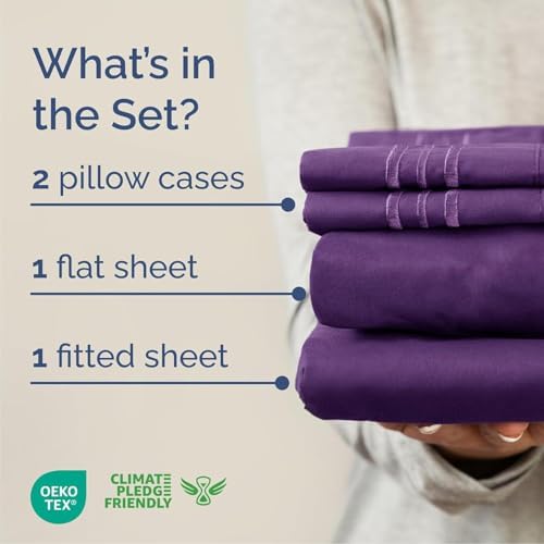 Cal King Size 4 Piece Sheet Set - Breathable & Cooling Sheets - Purple