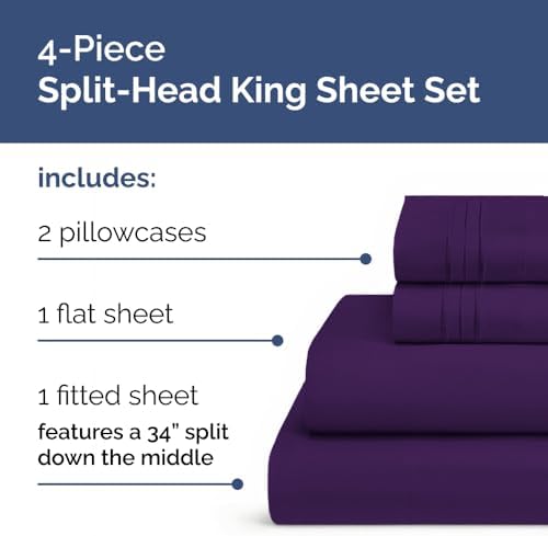 Flex Top Split Head King 4 Piece Sheet Set - Ultra-Soft & Cooling - Purple