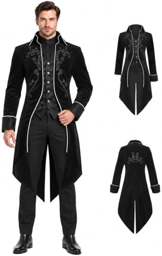 SIAEAMRG Mens Renaissance Pirate Halloween Costume Vampire Jackets Tailcoat