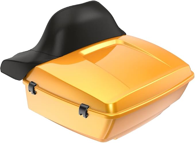 Advanblack Road Glide Tour Trunk Pack Chrome Yellow Pearl King Tour Trunk Pack Luggage +Wrap-Around Backrest Pad for '97-'25 Harley Touring Road King Street Glide Electra Glide CVO models