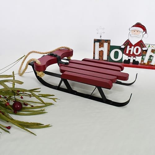 Linfevisi Christmas Sled Decor Santa Sleigh Wall Decoration Wooden Christmas Decoration Xmas Wood Sleigh Decor Hanging Vintage Wooden Sled Ornaments Porch Outdoor Winter Holiday 12"