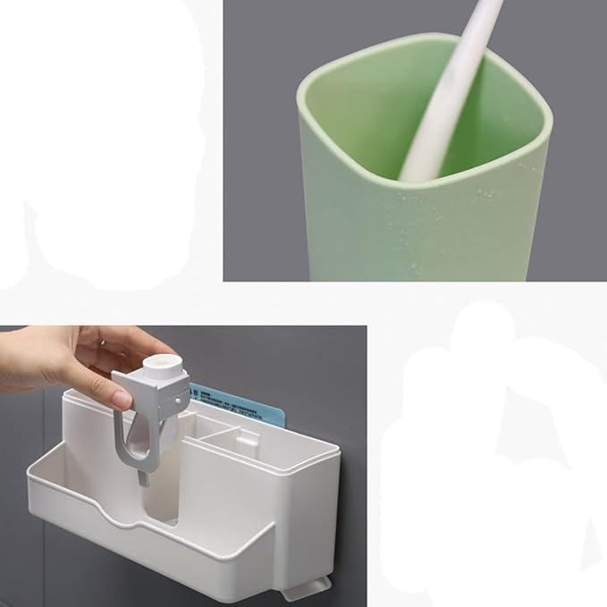 Toothbrush Rack Wall Mounted Toothbrush Holder No Punch Bathroom Shaver Storage Rack with Mouthwash Cup, Toothpaste Squeezer Kit Bathroom Toothbrush Holder(A)