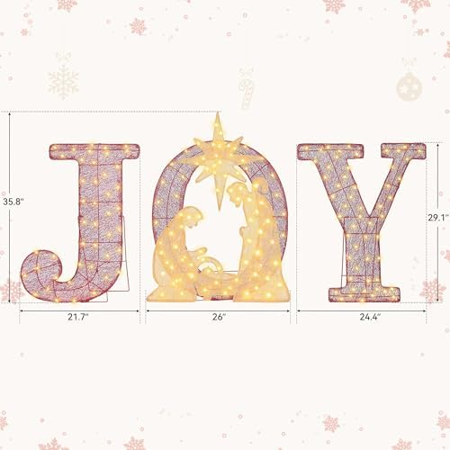 Christmas Lighted Joy Sign Decoration with Timer&Remote Control(Red/Gold)