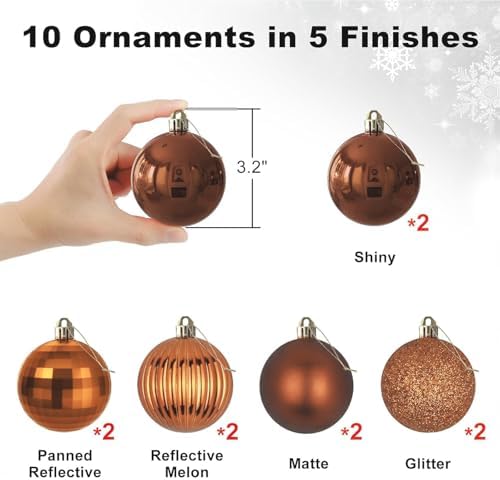 Orange Bronze 3.2" Large Christmas Balls - Christmas Tree Decoration Ornaments Shatterproof Hanging Balls for Birthday Halloween Holiday Wedding Decorations Set of 10pcs