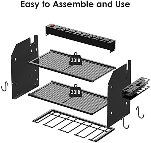 CCCEI Wall Mount Modular Tool Charging Organizer, Black, 1 Pack, 3 Tier.