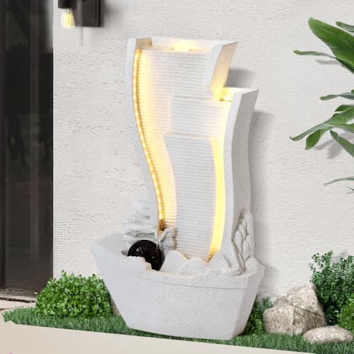 Garden Water Fountain Outdoor, Waterfalls Fountains with LED Light
