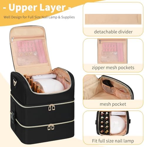 CUBETASTIC Extra Large Nail Polish Organizer - Three Layer Nail Organizers And Storage Bag, Portable Nail Supplies Organizer Case, Travel Carrying Box for Nail Tech Kit/Tattoo/Cosmetic