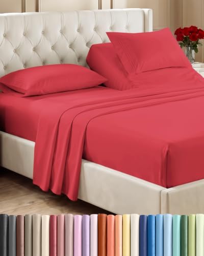 Flex Top Split Head King 4 Piece Sheet Set - Ultra-Soft, Breathable - Red