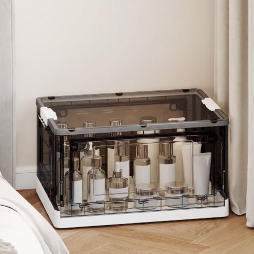 92QT Clear Stackable Storage Bins with Lids, Collapsible Organizers, 1 Pack