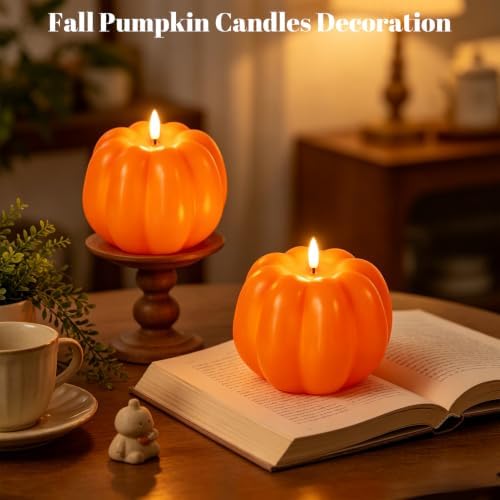 Wondise Orange Fall Decorations Real Wax Pumpkin Candles with Remote Timer