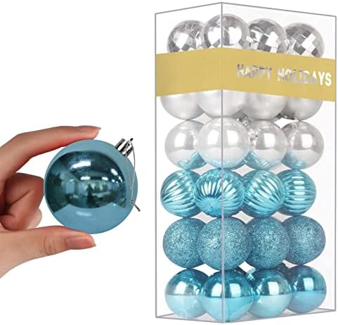 Baby Blue & Silver 2.5" Christmas Balls Christmas Tree Decoration Ornaments Shatterproof Hanging Balls for Birthday Halloween Holiday Wedding Decorations Set of 36pcs