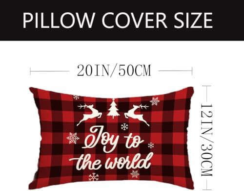 Plaid Christmas Pillow Covers 20x12 Buffalo Check Set of 4 Red Black Christmas Decorations Farmhouse Throw Pillow Covers Winter Holiday Linen Cushion Case for Home Sofa Couch Bed Chair