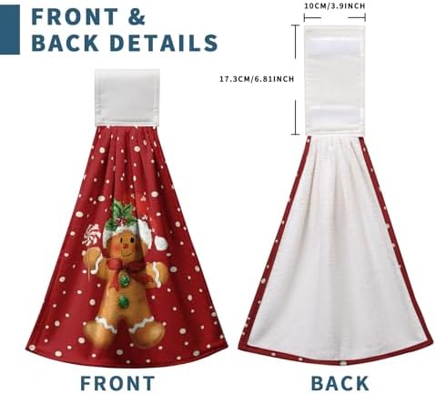 Gingerbread Candy Christmas Red Hanging Kitchen Towels Cute Polka Dots Xmas Hand Towels with Hanging Loop Winter Holiday Dish Towel Soft Absorbent Fingertip Bath Tie Towel Set of 2