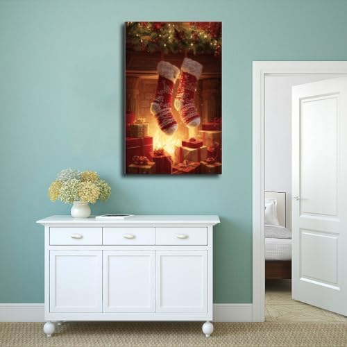 JDBeehpy Christmas Stockings Fireplace Gifts Wall Prints Unframed 12x18inch