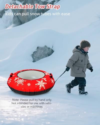 42" Heavy Duty Snow Tube 1/2 Pack with Premium Canvas Cover for Kids Ages 13+ Adults, Inflatable Snow Tube Sled with Thickened Bottom Tow Strap Repair Kit, Outdoor Winter for Sledding
