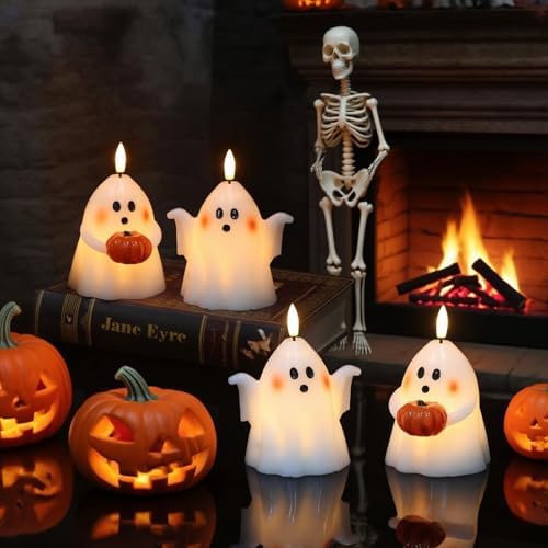 Wondise Halloween Flameless Candles with 6hrs Timer Spooky Ghost