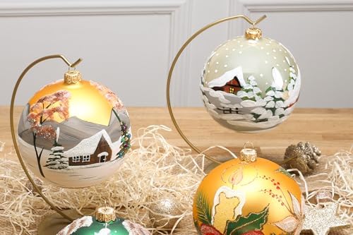 Polish Hand Blown Glass Christmas Ornaments Ball, Cottage Champagne 5in
