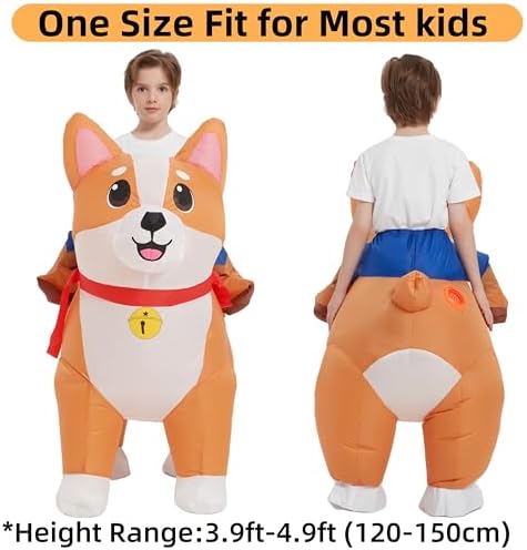 JINSTABAG Inflatable Costume for Kids Deluxe Funny Air Blow Up Dog Costume for Boys Girls Halloween Party with LED Light Cosplay [3.9ft-4.9ft]