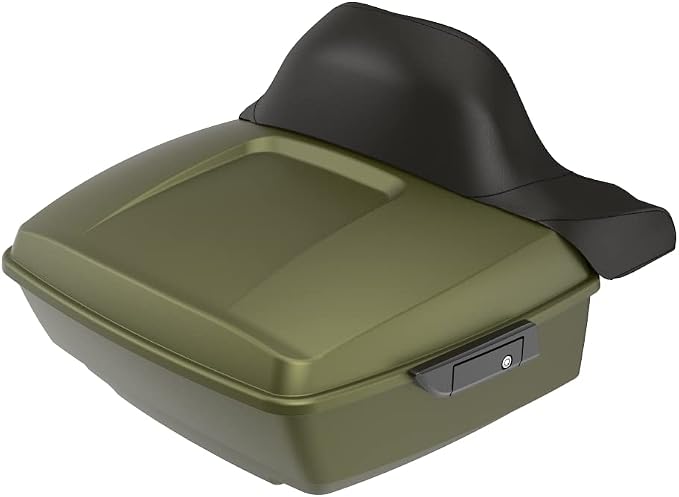 Advanblack Road Glide Tour Trunk Pack Mineral Green Denim King Tour Trunk Pack Luggage +Wrap-Around Backrest Pad for '97-'25 Harley Touring Road King Street Glide Electra Glide CVO models