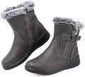 Womens Snow Boots Leather Winter Warm Boots Platform Ankle Booties