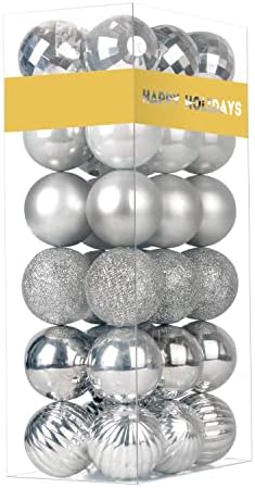 Silver 1.6" Small Christmas Balls Christmas Tree Decoration Ornaments Shatterproof Hanging Balls for Birthday Halloween Holiday Wedding Decorations Set of 36pcs