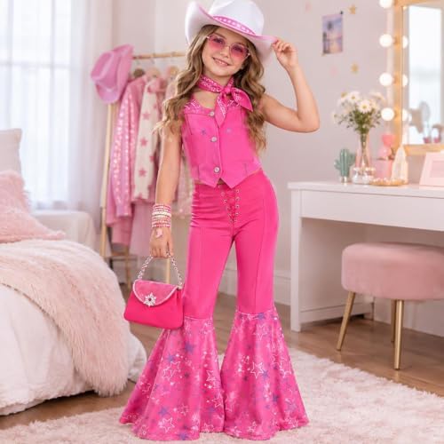 Cowgirl Costume Girls Kids Disco Cowgirl Outfits Western Movie Heroine Dress Up for Halloween Birthday Cosplay Party