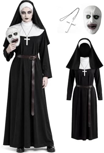 Men Halloween Costume Women Scary Nun Costume Couple Unisex Costume