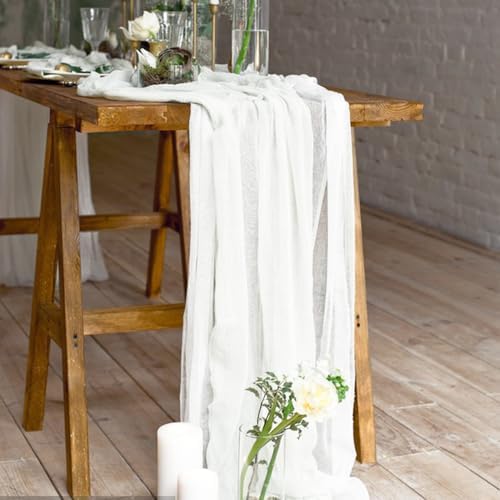 2 Pieces Cheesecloth Table Runner 35 x 118 inch Boho Gauze Table Runner Rustic Wedding Cheese Cloth Decor for Wedding Bridal Baby Shower Birthday Party St. Patrick's Day Table Decorations