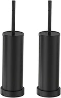 2 PCS Black 304 Stainless Steel Toilet Brush and Holder Set, Long Handle Deep Cleaning Toilet Scrubber with Splash Protection, Weighted Base & Non-Scratch Sponge, Minimalist Bathroom Accessory
