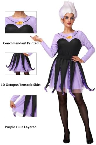 AOBUTE Adult Halloween Octopus Costume Set Plus Size Purple Tentacle Dress