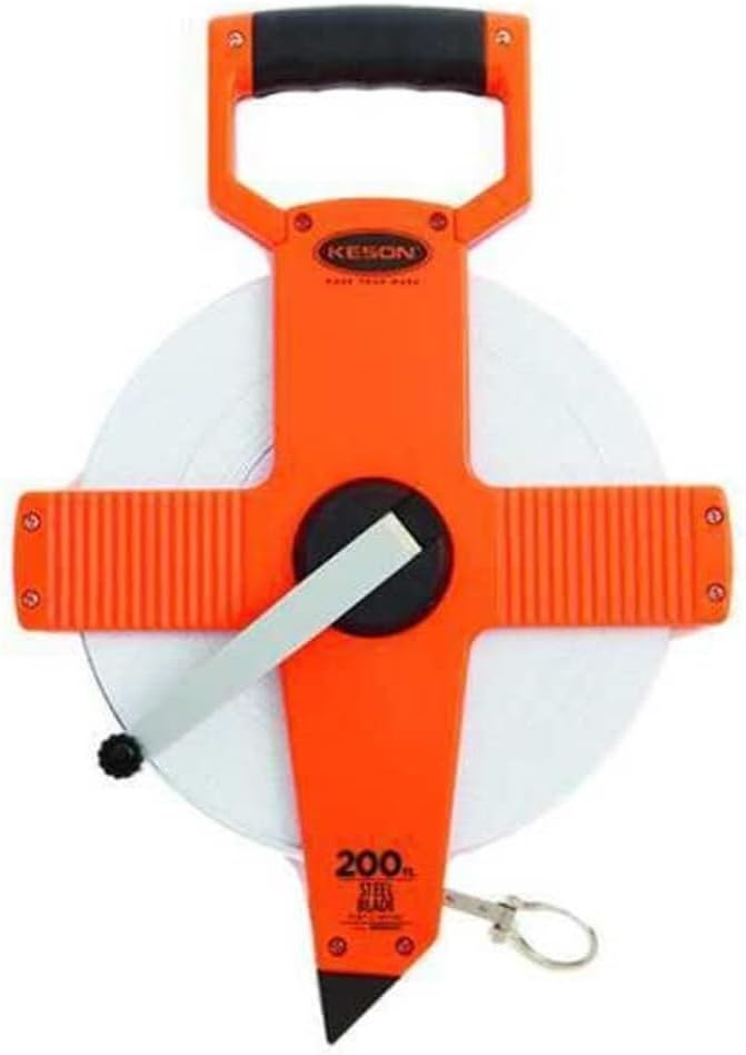 Keson NR18200 Nylon Coated Steel Blade Measuring Tape with Zero Point at Tape End and Hook End (Graduations: ft., in. 1/8), 200-Foot
