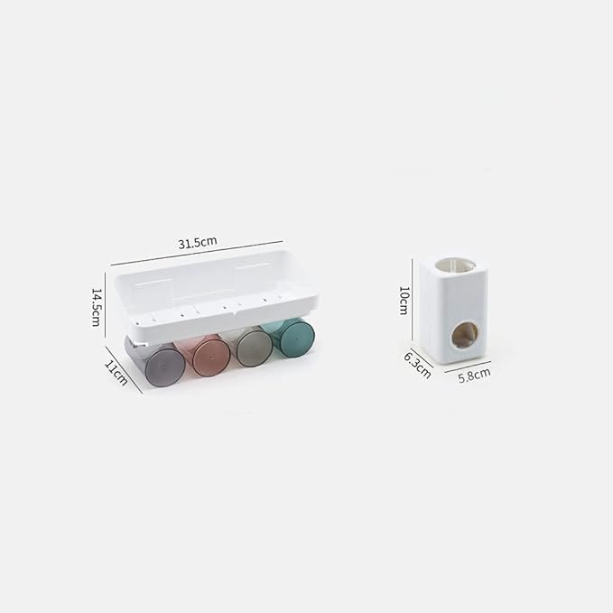 Toothbrush Rack Multifunctional Bathroom Toothbrush Holder Wall Mounted Organizer, Toothbrush Holder with Toothpaste Dispenser and Cups Bathroom Toothbrush Holder(E)