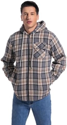 Elesuit Men's Full Zip Fleece Flannel Jacket Shirt Plaid Cotton Hoodie Coat