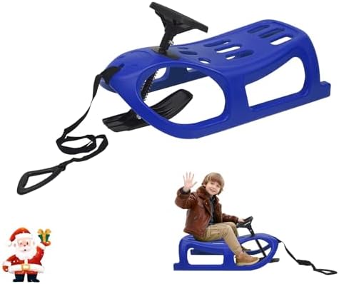 35 in Durable Kids' Toboggan Sleds Single Rider Winter Sleigh Outdoor Snow Sled with Pull Rope & Steering Wheel Outdoor Plastic Winter Sleigh 220 LBS Loading Capacity