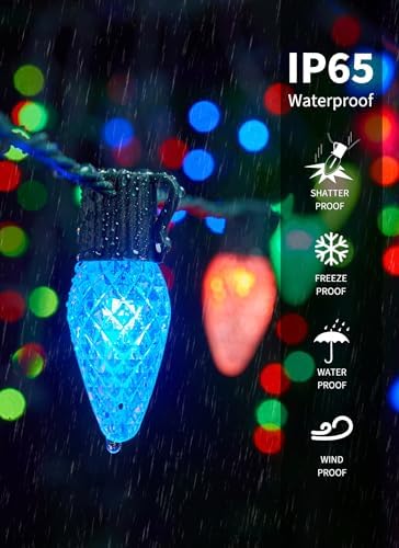 Christmas Lights Outdoor, 100 LED RGB C9 String Lights, Smart APP & Remote