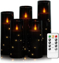 kakoya Flameless LED Candles with Timer 5 Pc Flickering Flameless Candles for Romantic Ambiance and Home Decoration Stable Acrylic Shell,with Embedded Star String,Battery Operated Candles（Black）