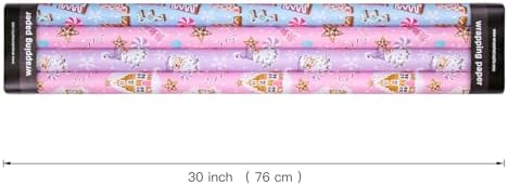 WRAPAHOLIC 30 Inch Christmas Wrapping Paper Roll - Jumbo Roll Pastel Pink Purple Gingerbread House and Santa Claus Design with Embossed - 4 Rolls - 30 Inch x 120 Inch Per Roll