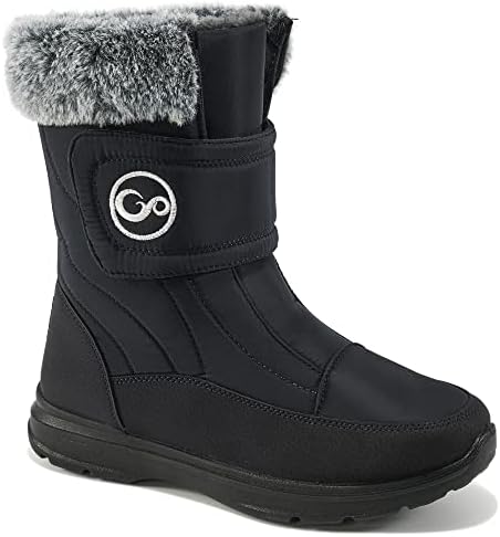 Almusen Snow Boots for Womens Winter Shoes: Warm Fur Lining Mid Calf Boots Women Anti Slip Waterproof Hook Loop Comfortable Outdoor Boot