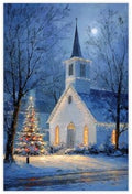 JDBeehpy Night White Church Xmas Tree Canvas Wall Art Unframed 12x18inch