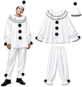 3PCS Pierrot Clown Costume for Men Black and White Shirt Pants Hat