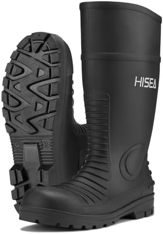 HISEA Men's Steel-Toe Rain Boots, Rubber Boots Waterproof Slip Resistant