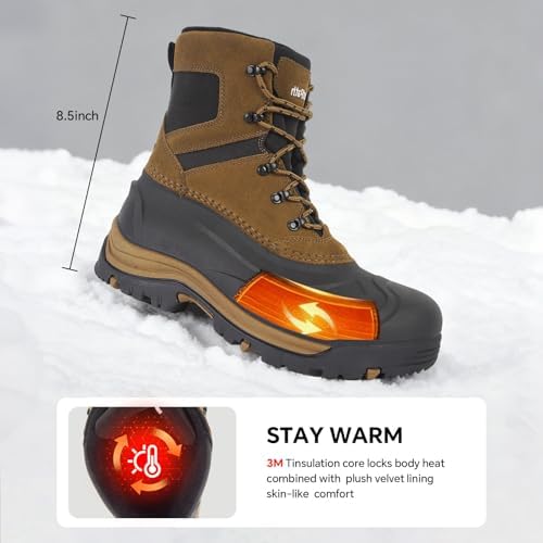 Men's Snow Boots, Waterproof Leather Winter Boots for Men