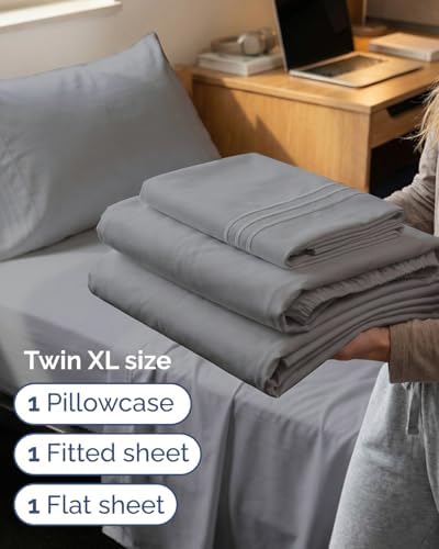 Twin XL Size 3 Piece Sheet Set - Breathable & Cooling Sheets - Steel Blue
