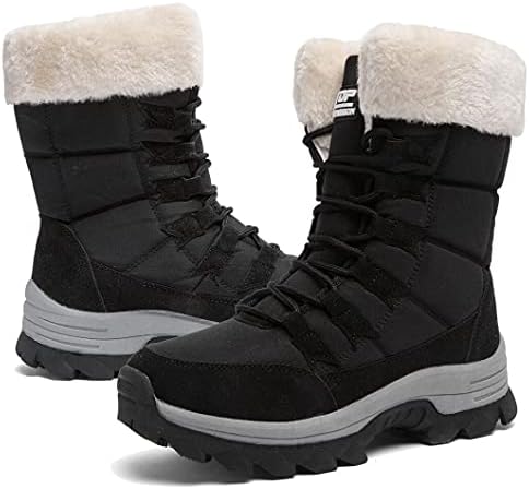 Womens Snow Boots Winter Fur Lined Waterproof Walking Boots Lightweight Outdoor Ankle Boots Ladies Warm Shoes Anti-Slip Mid Calf Boots