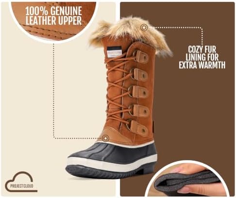Project Cloud 100% Genuine Leather Waterproof Fur Snow Boots for Women