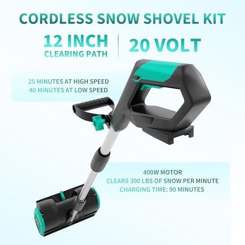 Garvee 12" Snow Blower Cordless - Snow Shovel for Driveway, 16.5 ft Snow Throwing Distance, 20V 1 * 4.0Ah Battery & Quick Charger, Adjustable Handle, for Walkways Deck Stair Snow Removal